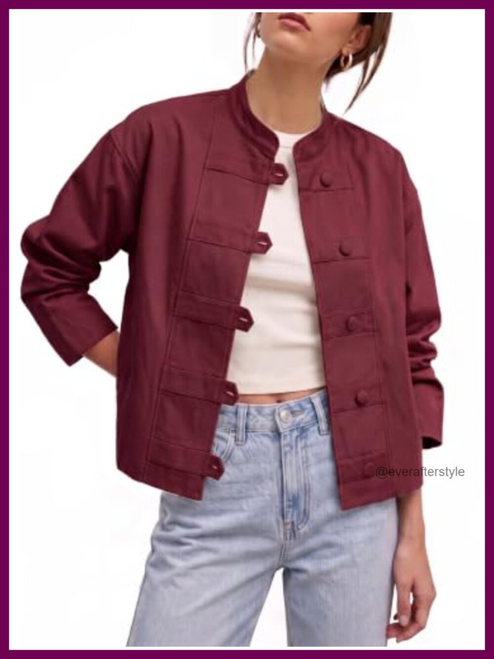 Cropped Button Down Jacket Lightweight Stand Collar Coat